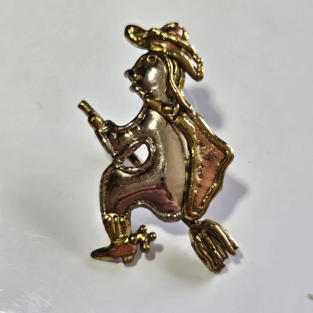 Artisan Mixed Metal Halloween Witch On A Broom Earrings - Picture 13 of 14